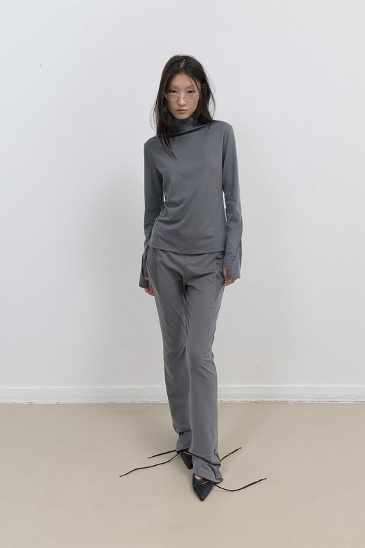 BUTTON SLIT BOOTCUT PANTS - CHARCOAL