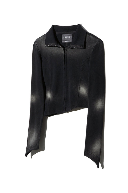 BLEACH WASHED ASYMMETRIC COTTON TOP BLACK
