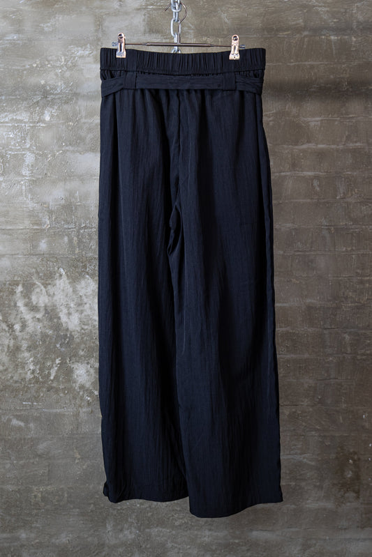 ASYMMETRIC BELTED WIDE-LEG TROUSERS — BLACK