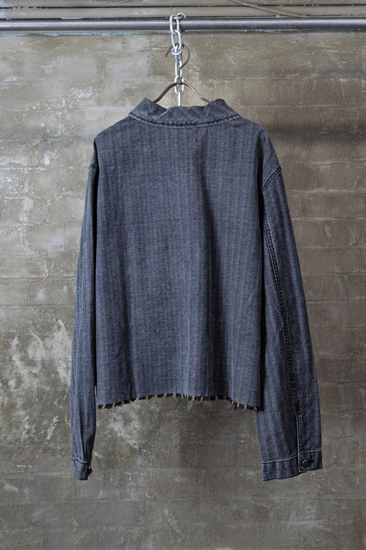 CROPPED DENIM SHIRT JACKET — CHARCOAL