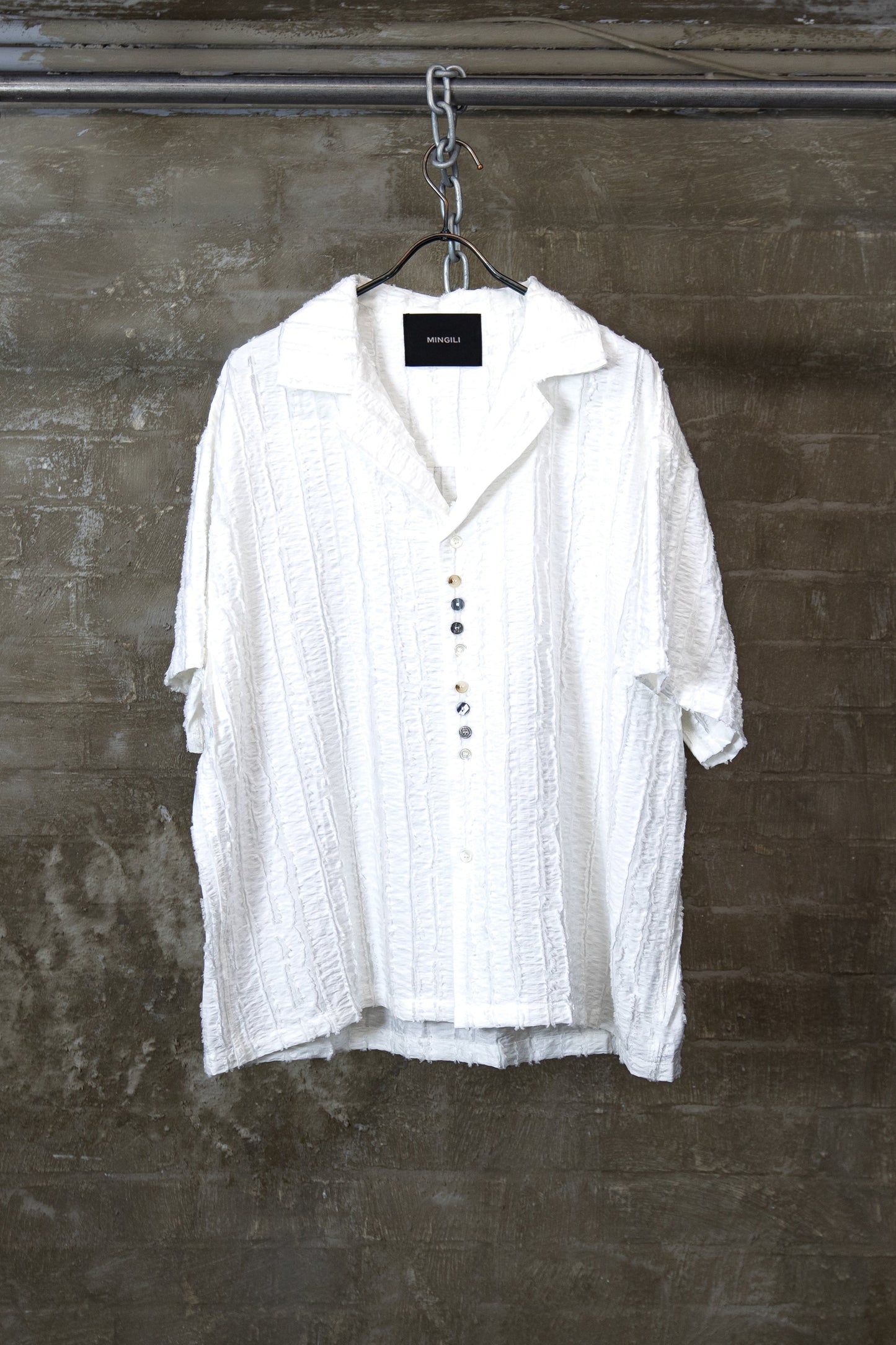 TEXTURED SHORT-SLEEVE SHIRT — WHITE