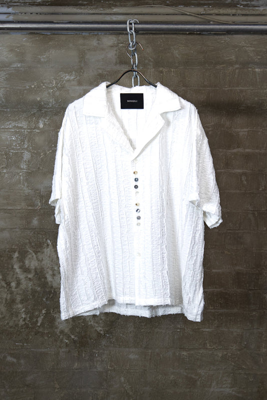 TEXTURED SHORT-SLEEVE SHIRT — WHITE