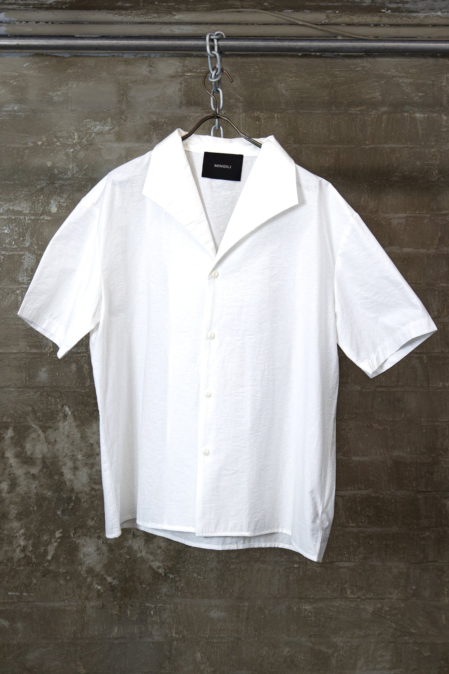 RELAXED OPEN-COLLAR SHIRT — WHITE