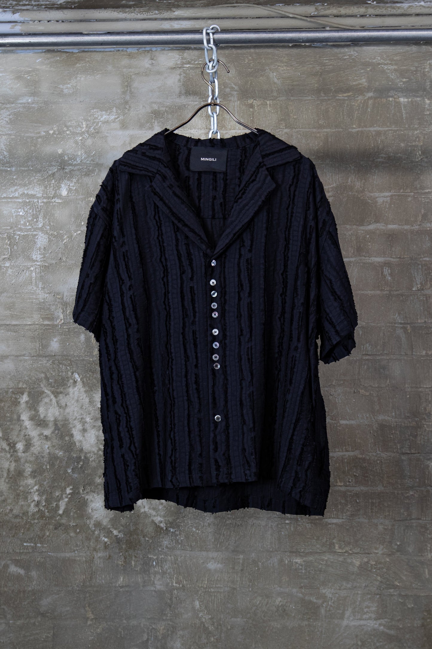 TEXTURED SHORT-SLEEVE SHIRT — BLACK