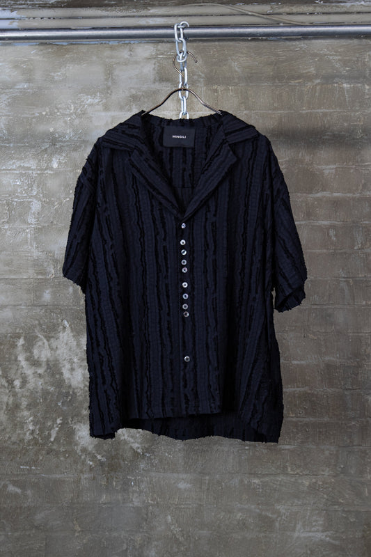 TEXTURED SHORT-SLEEVE SHIRT — BLACK