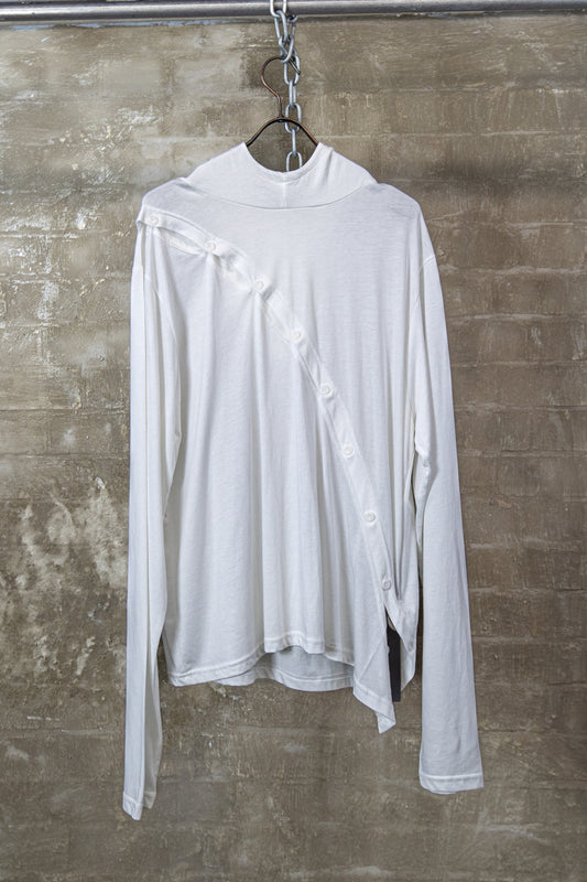 ASYMMETRIC BUTTON HOOD TOP — WHITE