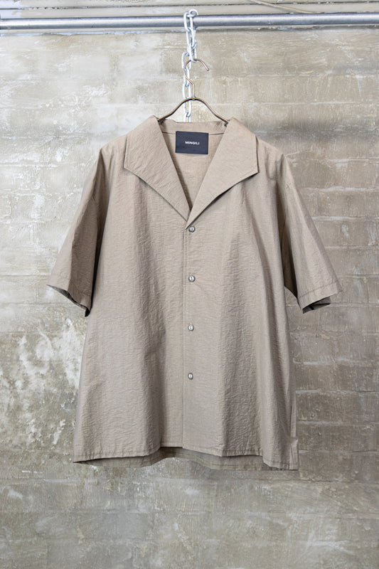 RELAXED OPEN-COLLAR SHIRT — BEIGE