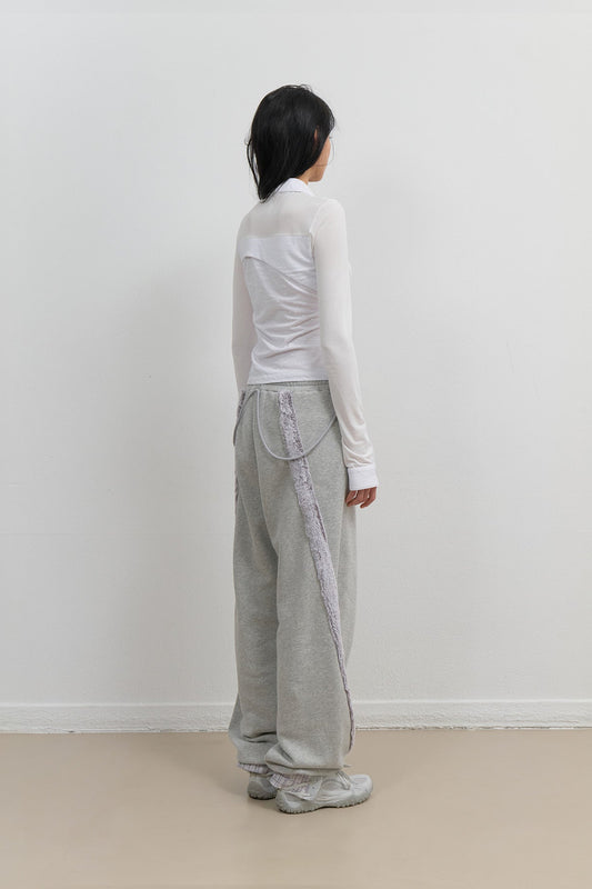 SIDE FUR TRIM SWEATPANTS - GREY