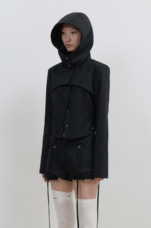 LAYERED BOLERO WOOL JACKET - BLACK
