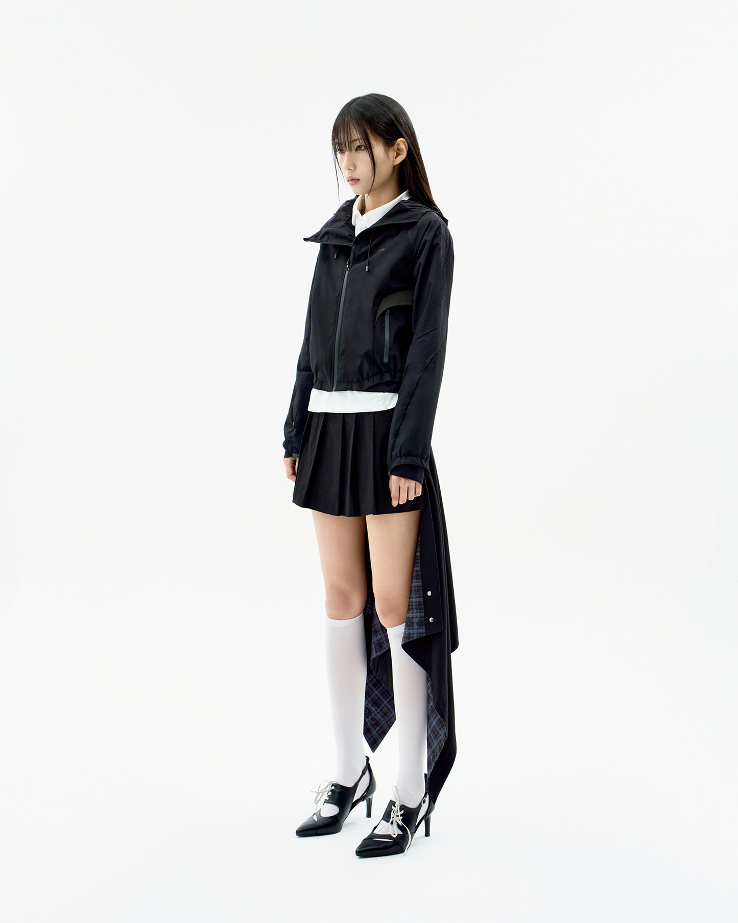 PANELED CROP SHELL JACKET BLACK