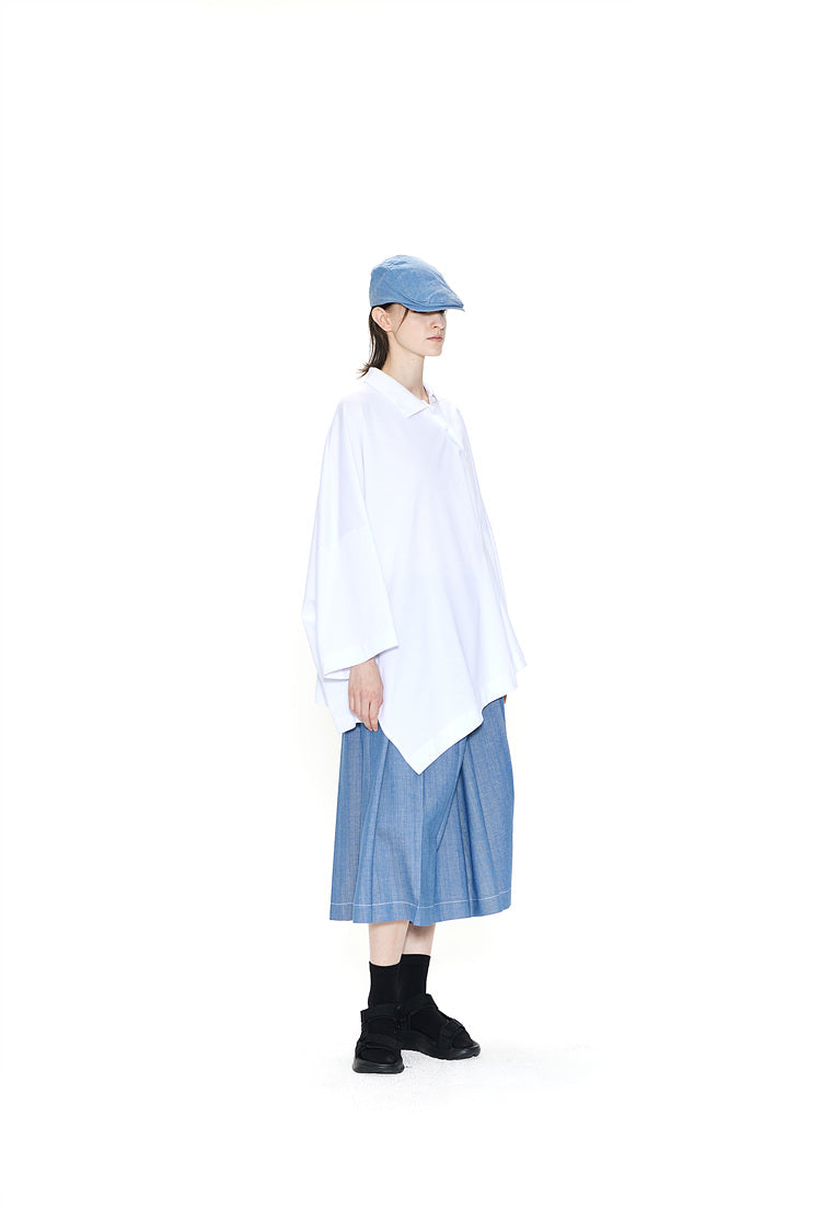 OVERSIZED ASYMMETRICAL WIDE POLO TOP WHITE