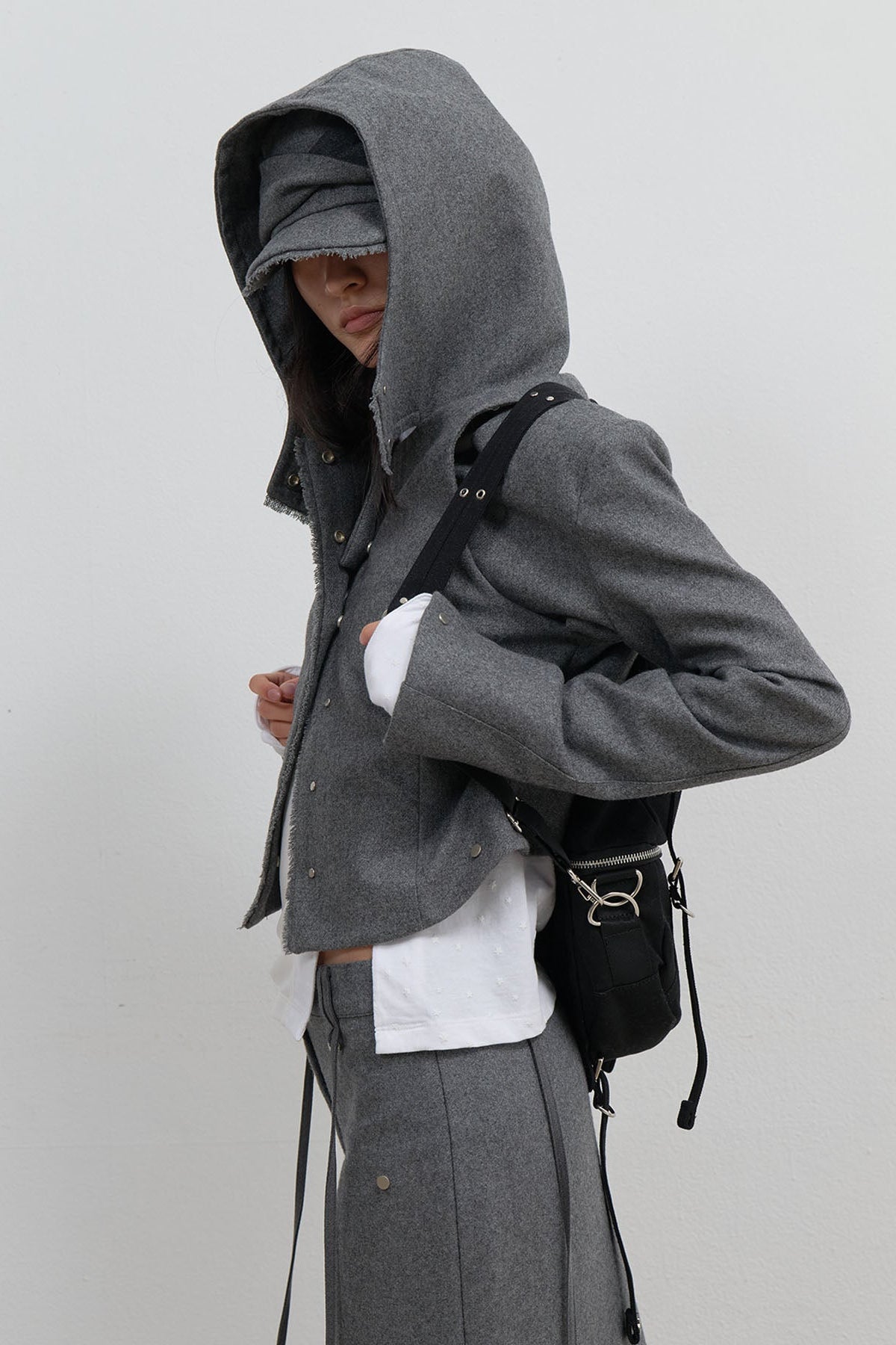 LAYERED BOLERO WOOL JACKET - GREY