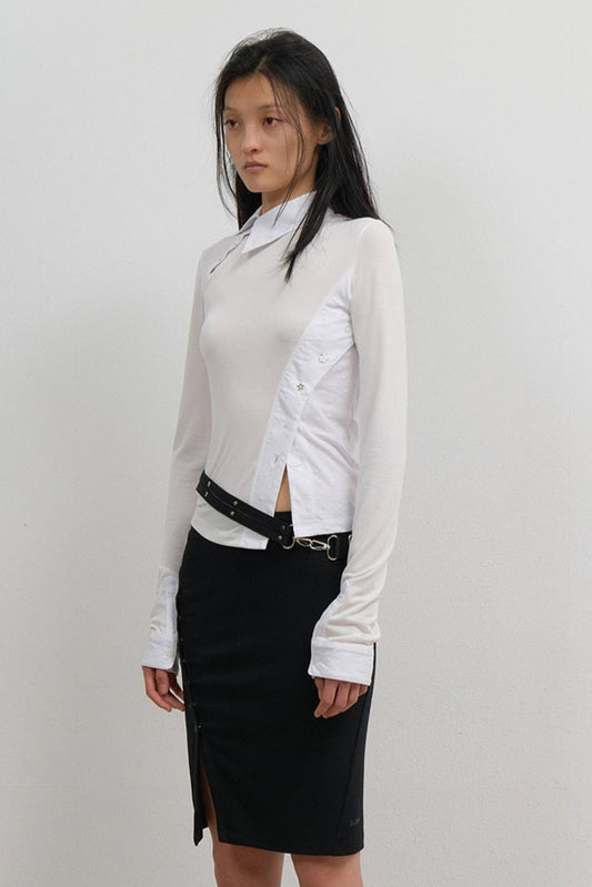 STARCUT JERSEY COLLAR TEE - OFF WHITE