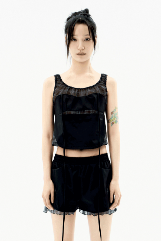 HALTER STRAP PLAID SLEEVELESS BLACK