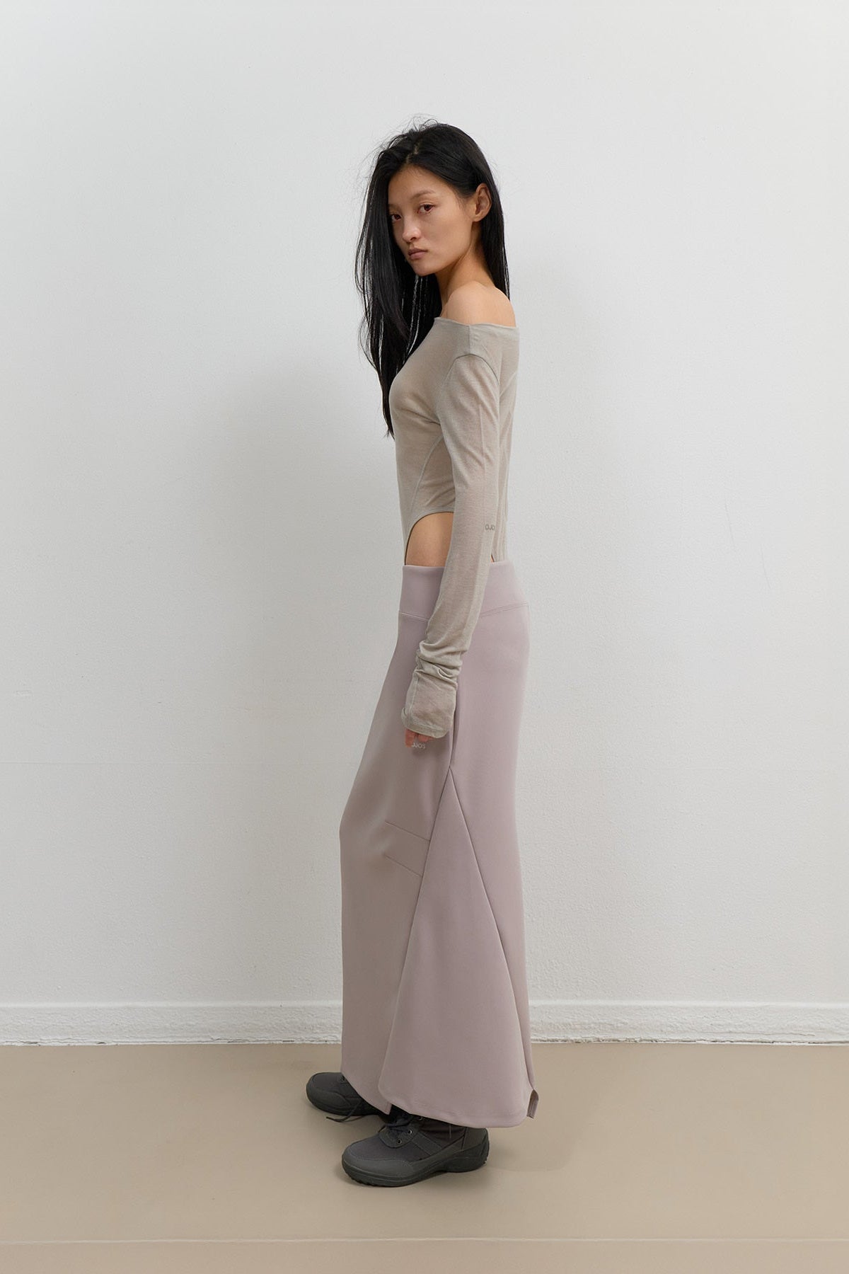 ASYMMETRIC MERMAID JERSEY SKIRT - BEIGE
