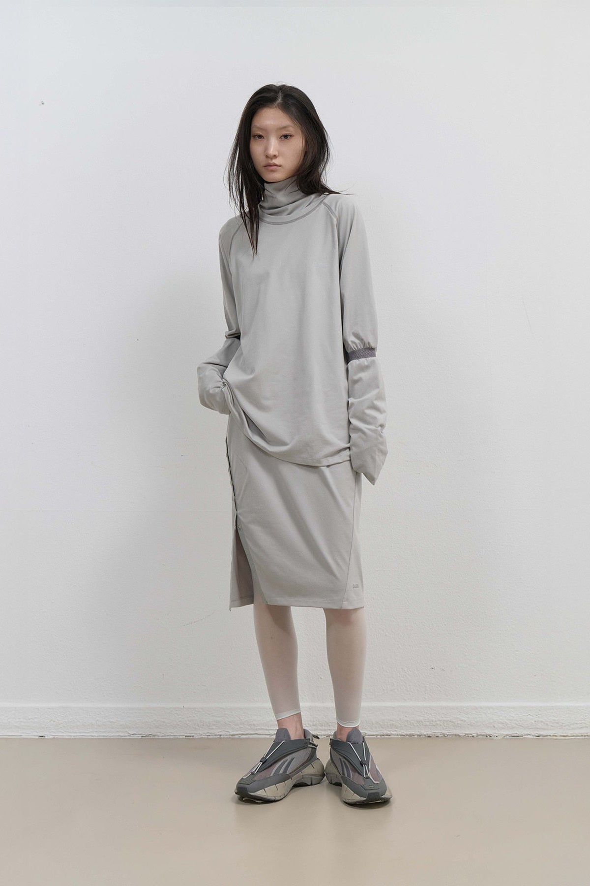 MESH BAND PUFF SLEEVE - MINT GREY