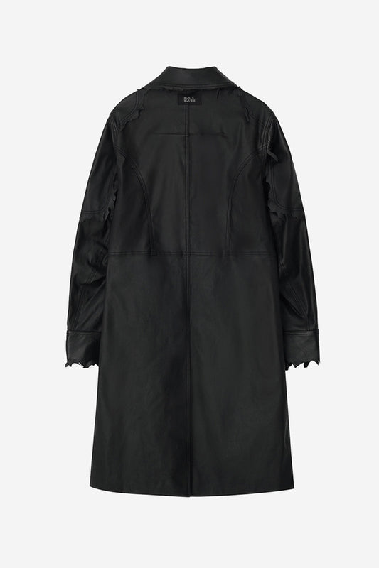 LAMBSKIN COATED DENIM MIXED LONG COAT