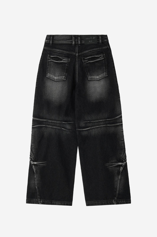 CURVED TANKER WASHED DENIM PANTS