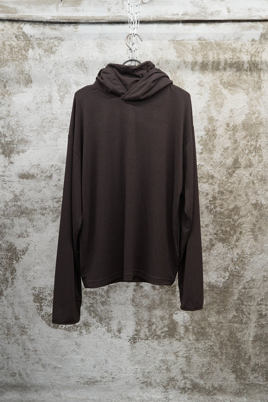 HIGH-NECK HOODED LONG SLEEVE BROWN