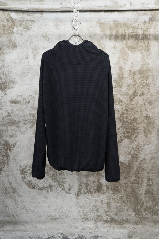 GRID-TEXTURED HOODED SWEATSHIRT - BLACK