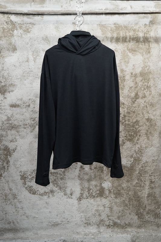 HIGH-NECK HOODED LONG SLEEVE - BLACK