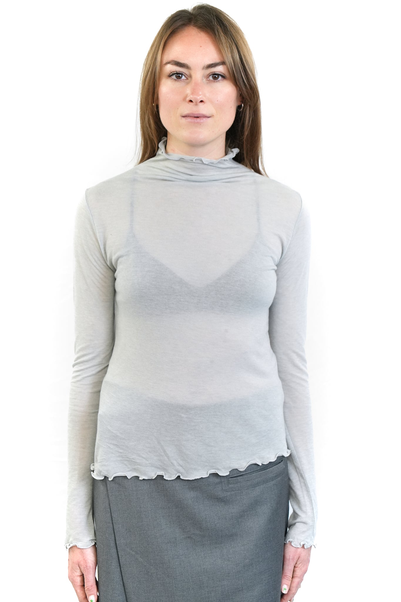 GREY SEMI-SHEER TENCEL WOOL TOP