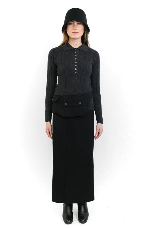 BLACK WOOL STRAIGHT SKIRT