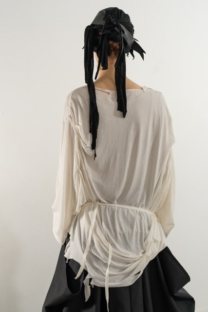 DESTROYED PLEATED LONG SLEEVE TOP WHITE