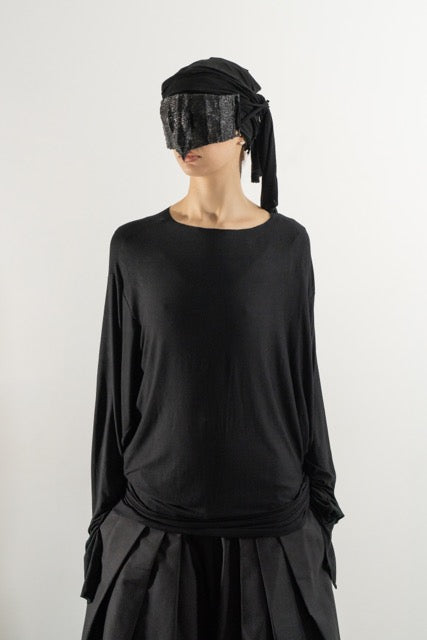 PLEATED LONG SLEEVE TOP BLACK