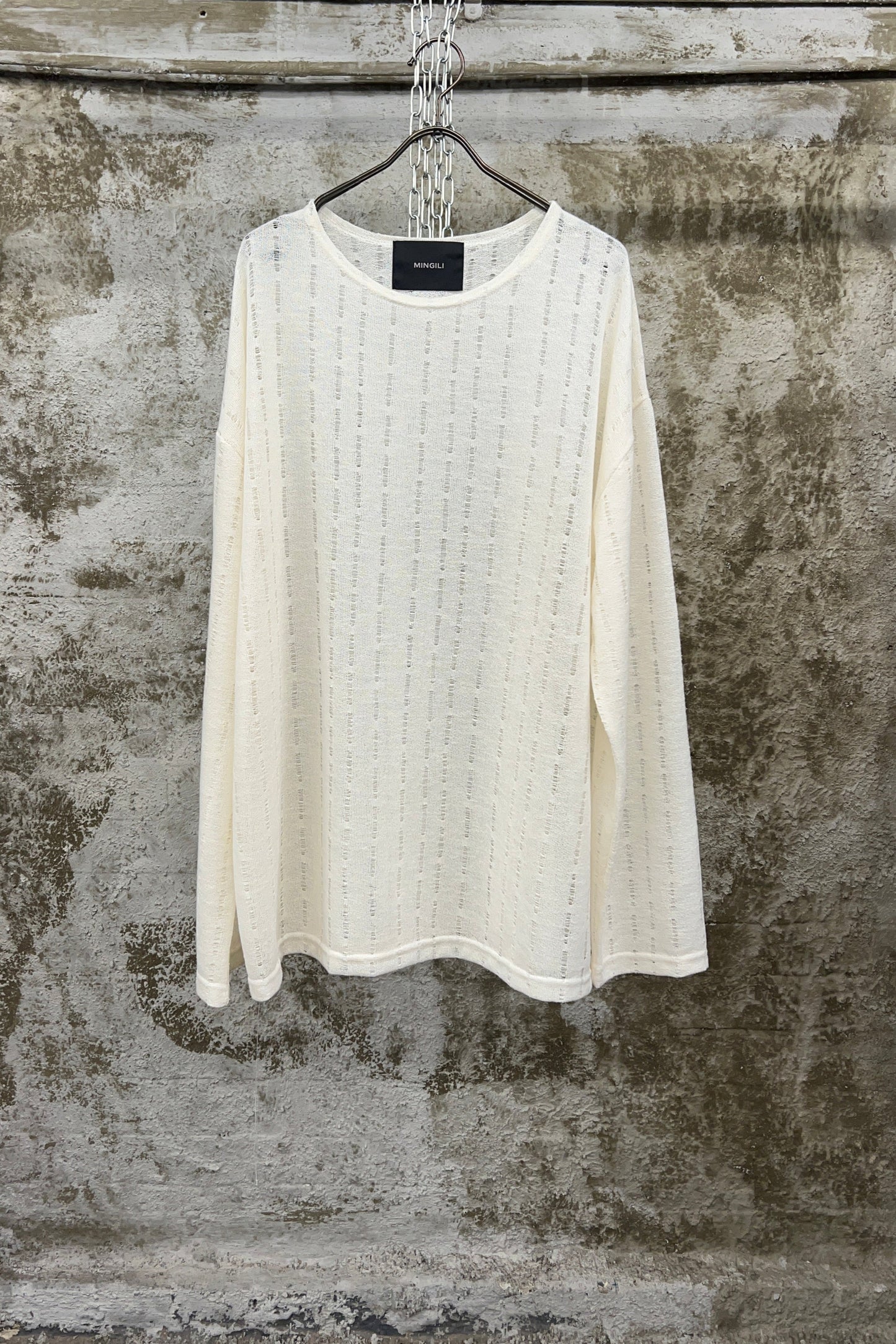 TEXTURED KNIT CREW — OFF-WHITE