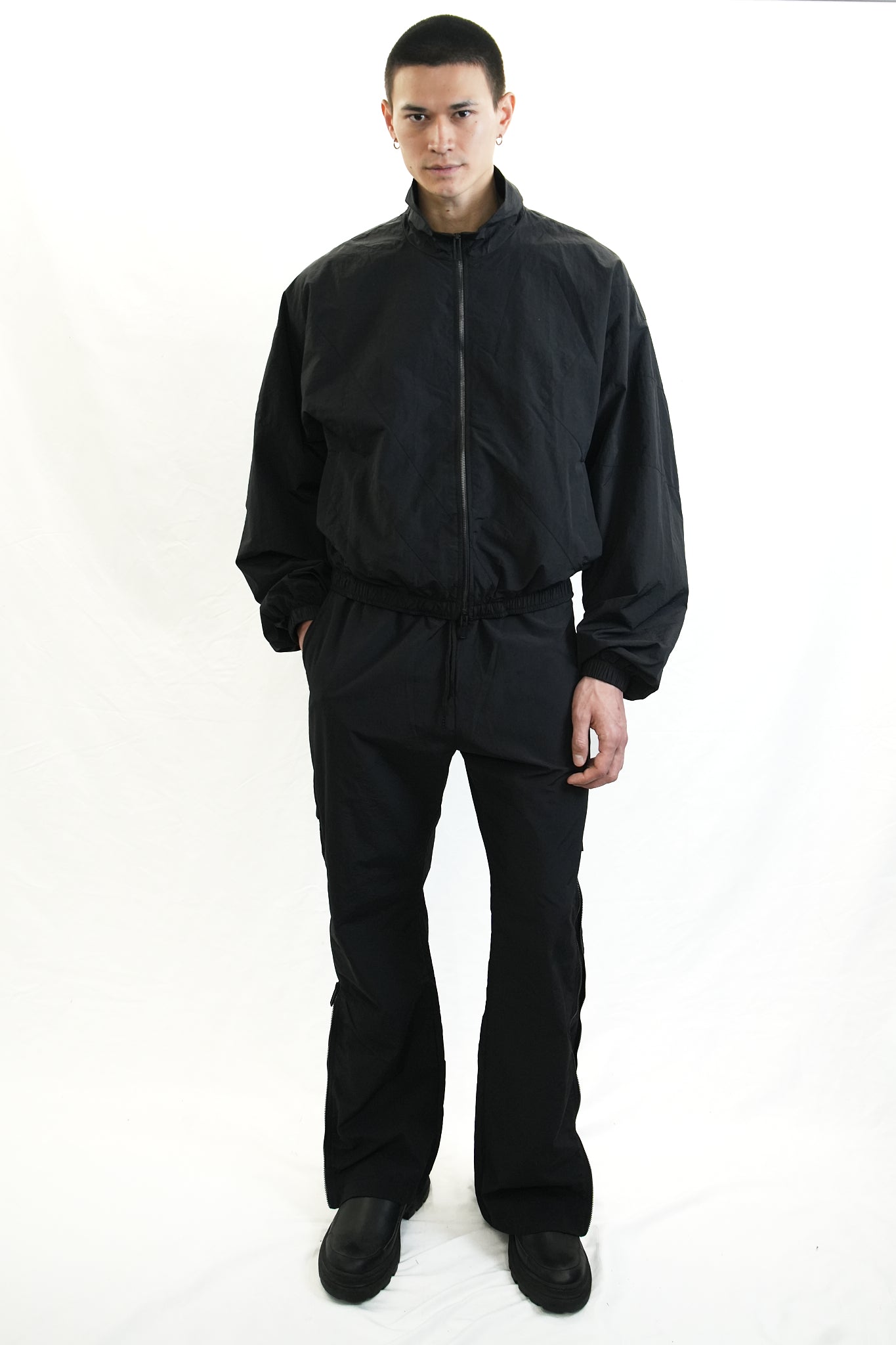 STRAIGHT-LEG TRACK PANTS WITH SIDE ZIPPERS BLACK
