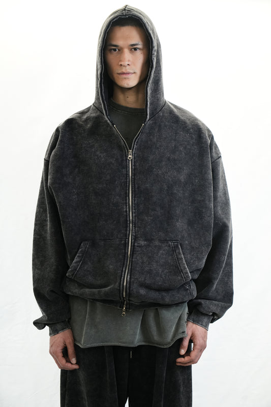 WASHED ZIP-UP HOODED SWEATSHIRT