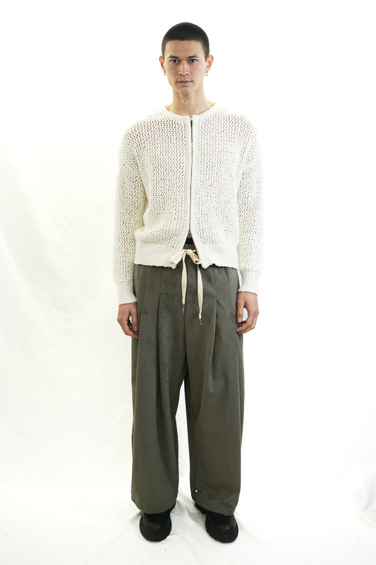 SUEDE OLIVE GREY PLEATED TROUSERS