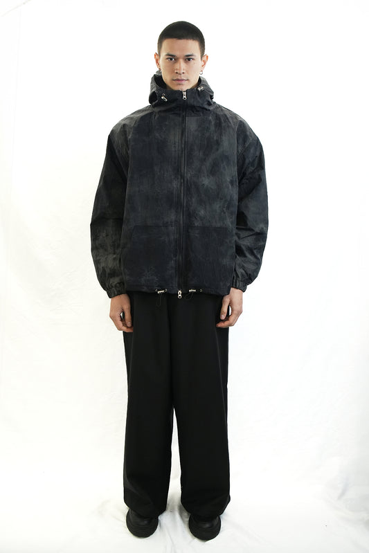 CHARCOAL HAND-DYED HOODED JACKET
