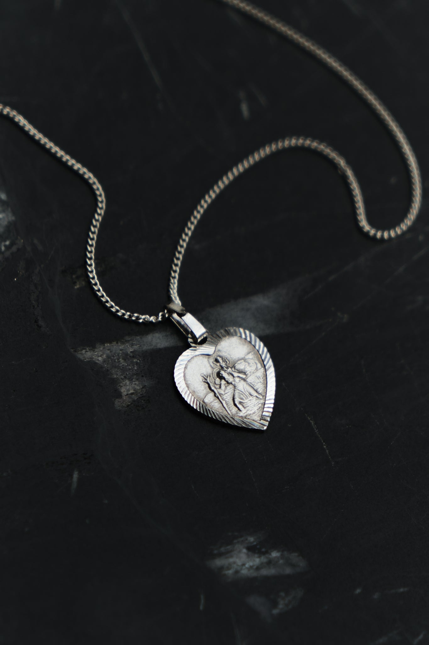 ST CHRISTOPHER HEART PENDANT / CHAIN — STERLING SILVER 925 (2G)