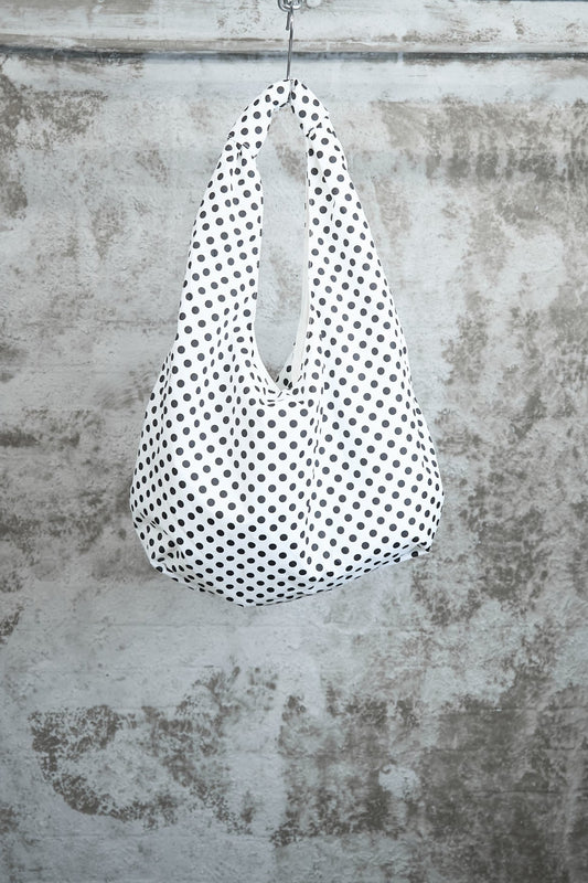 WHITE POLKA DOT TOTE BAG
