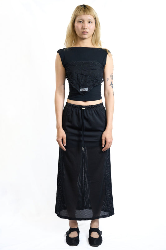 SPORTY MESH DRAWSTRING SKIRT BLACK