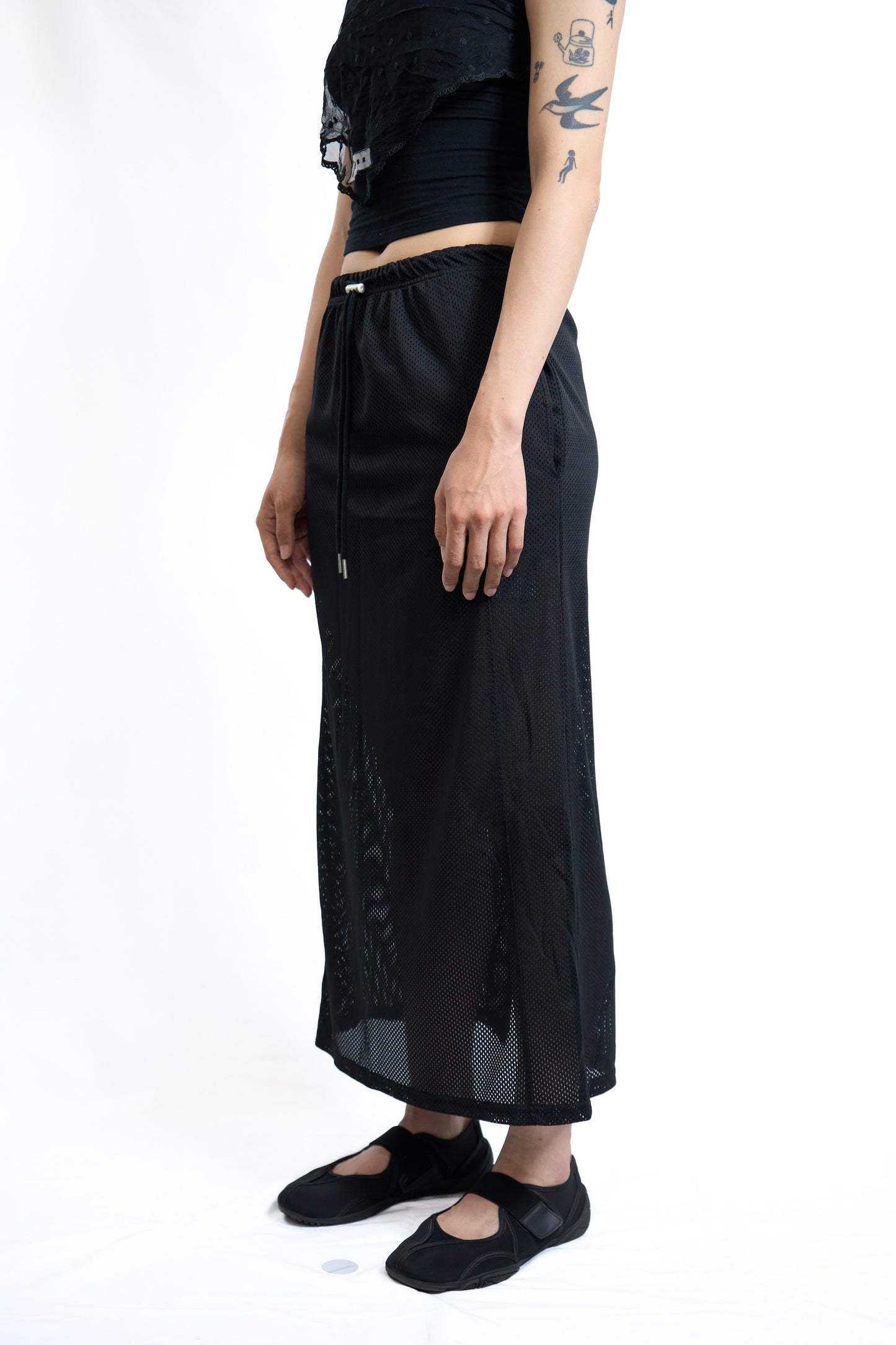 SPORTY MESH DRAWSTRING SKIRT BLACK