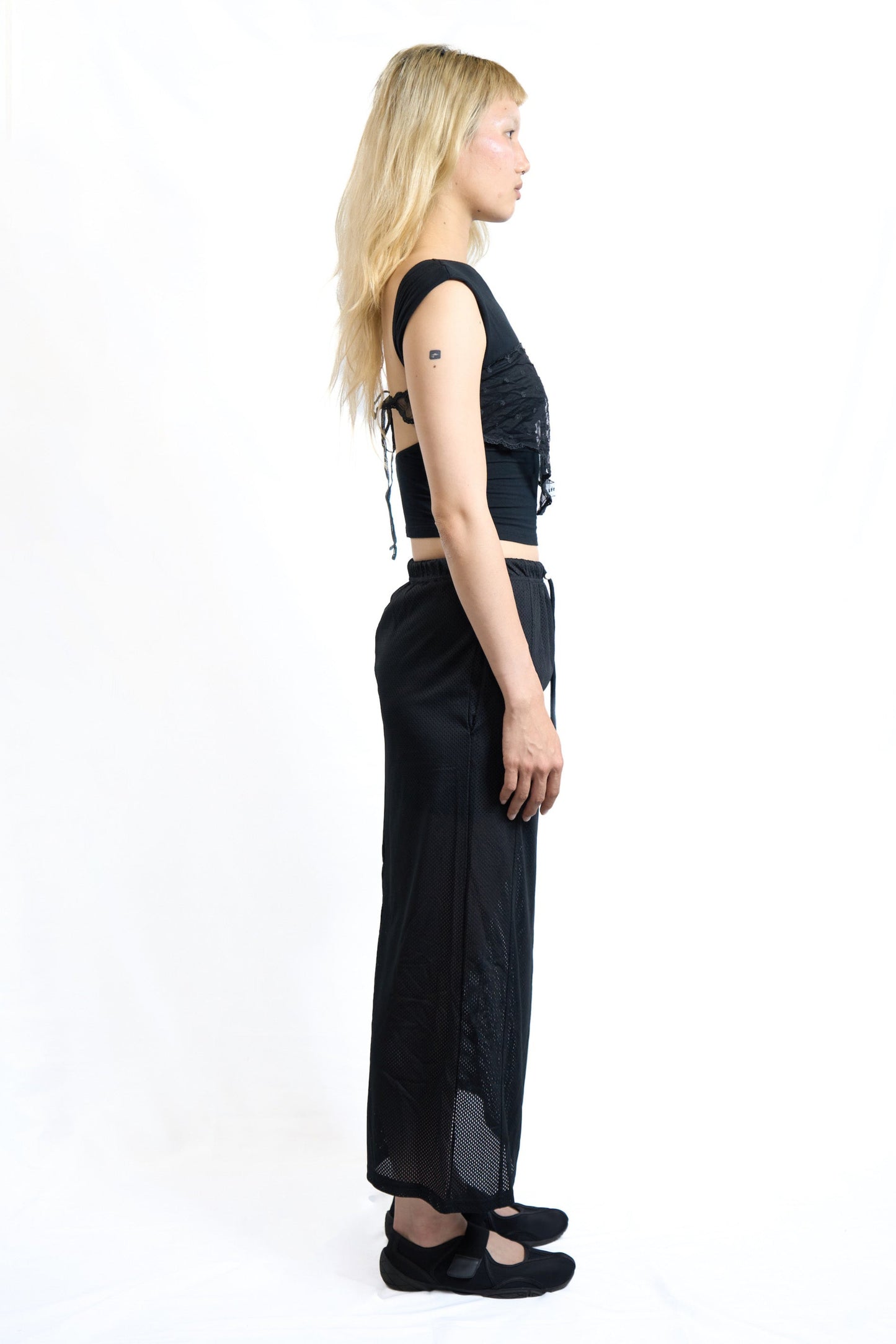 SPORTY MESH DRAWSTRING SKIRT BLACK