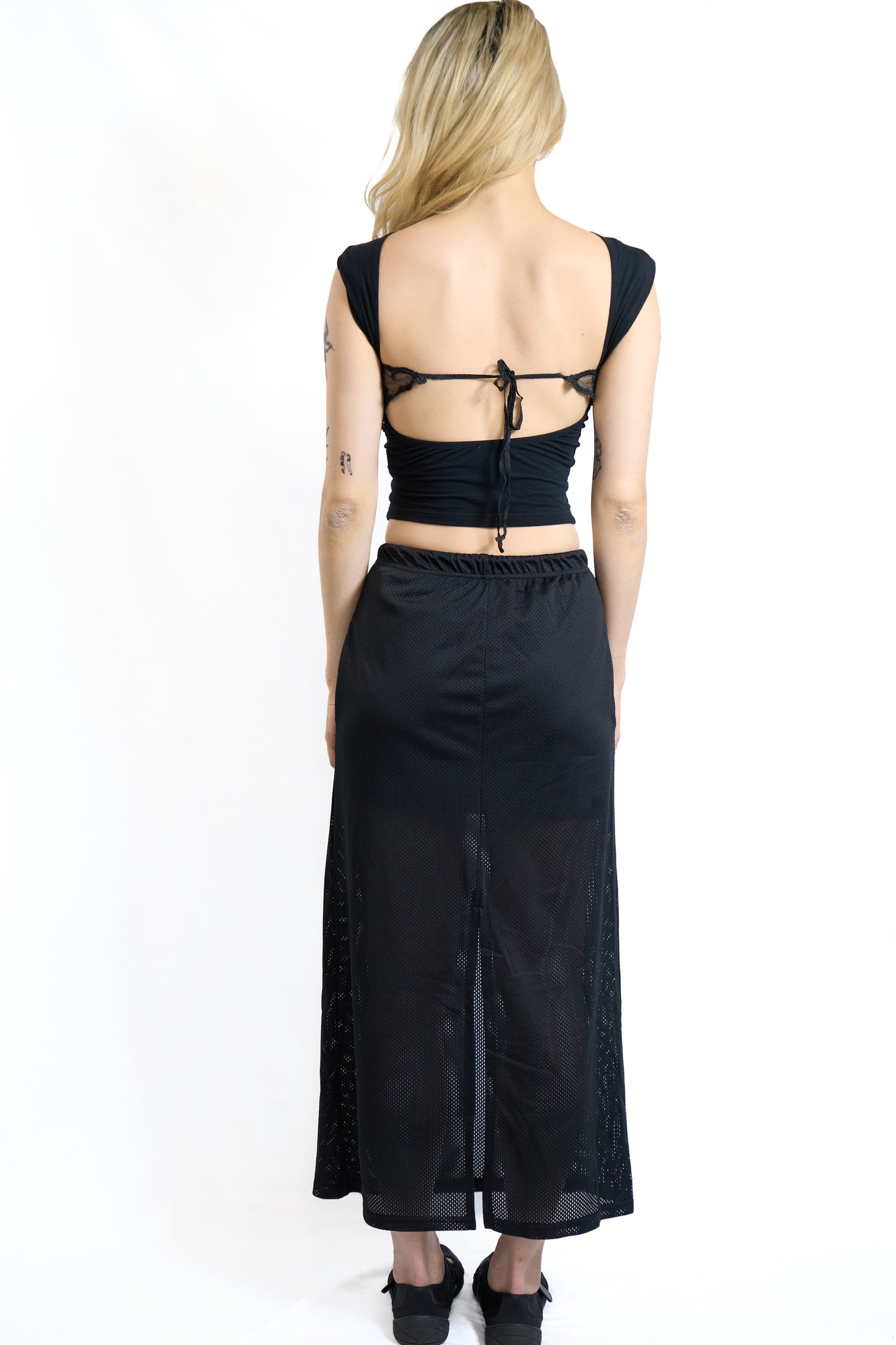 SPORTY MESH DRAWSTRING SKIRT BLACK