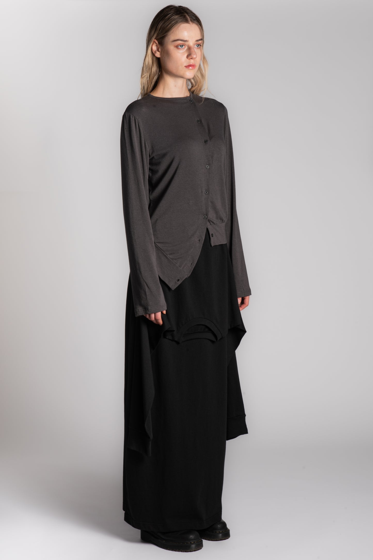 BLACK COTTON SKIRT WITH LONG SLEEVES ATTACHMENT