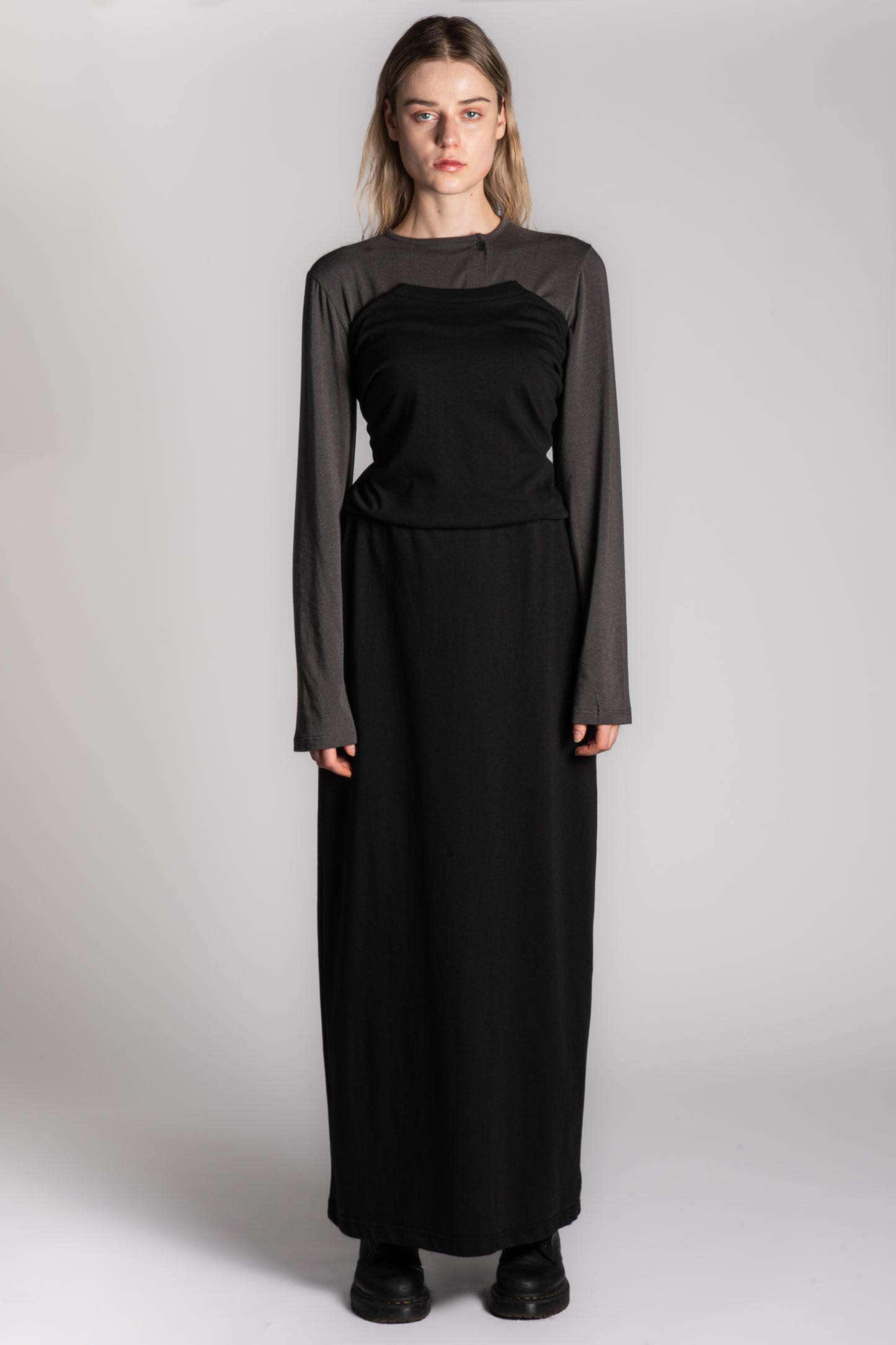 BLACK COTTON SKIRT WITH LONG SLEEVES ATTACHMENT
