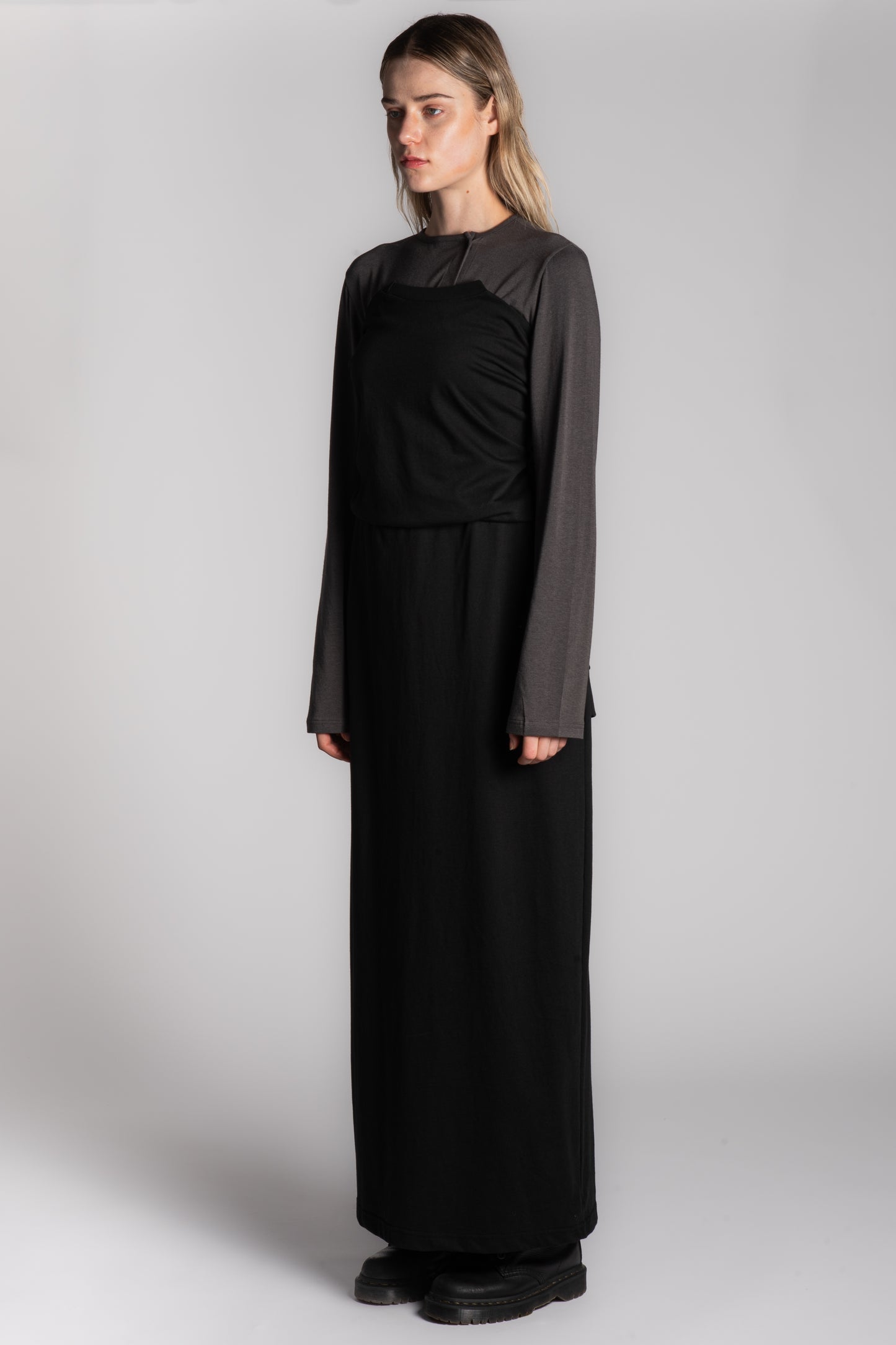 BLACK COTTON SKIRT WITH LONG SLEEVES ATTACHMENT