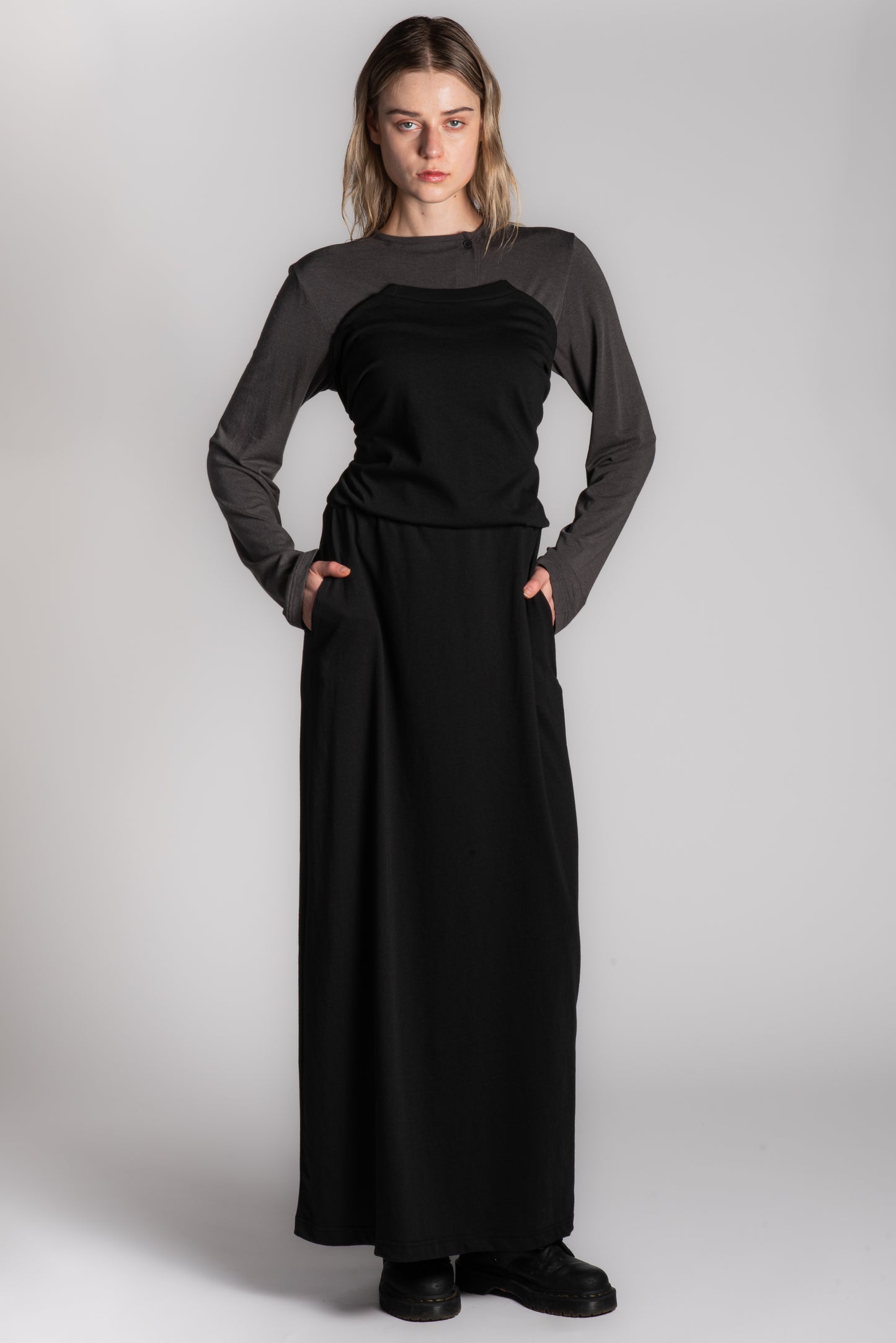 BLACK COTTON SKIRT WITH LONG SLEEVES ATTACHMENT