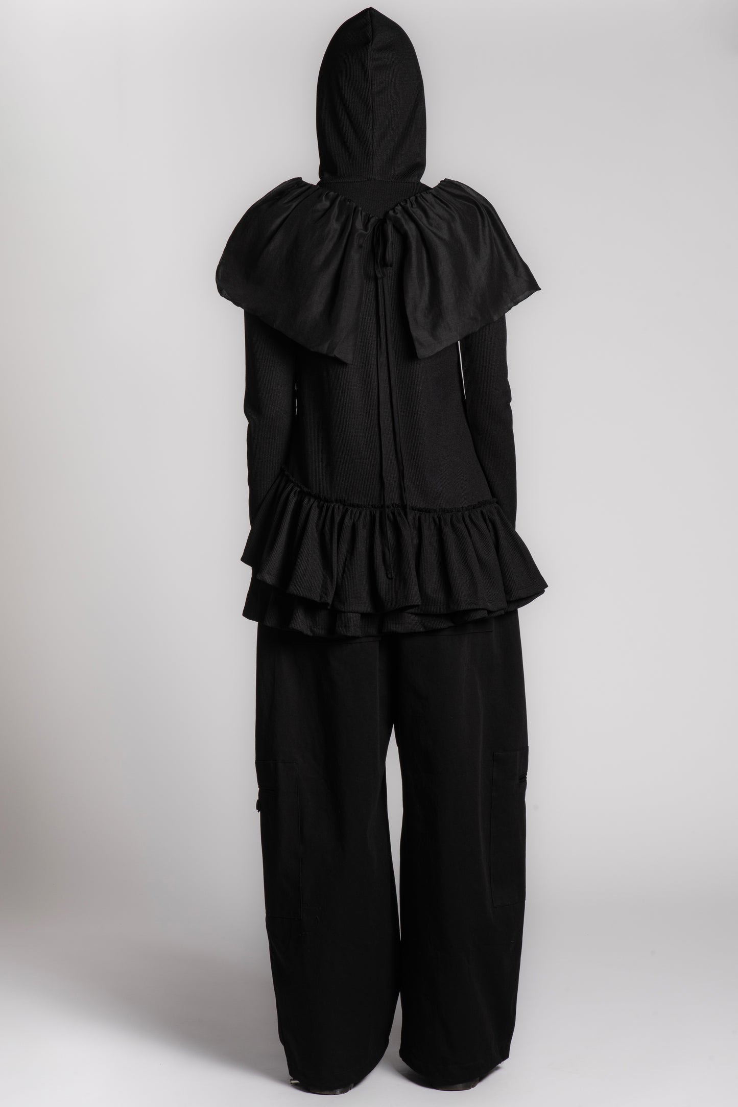 BLACK WAFFLE SKIRT HOODIE