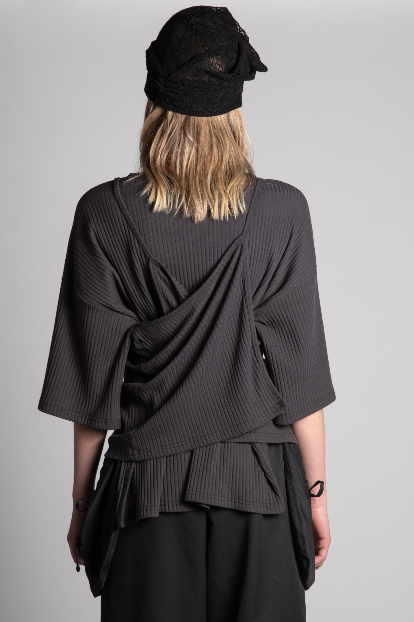 DARK GREY RIBBED WRAP AROUND HALF SLEEVES