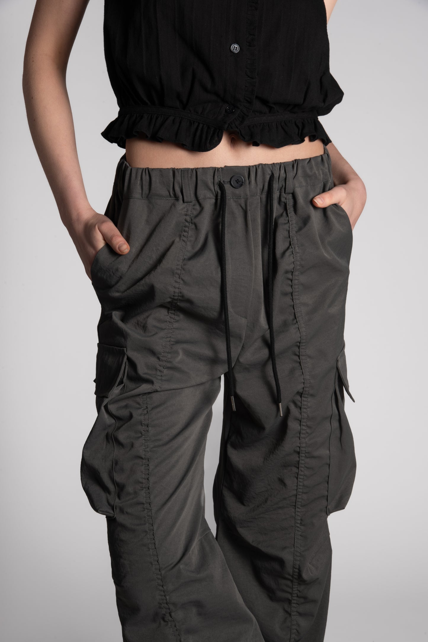 DARK GREY CARGO DRAWSTRING PANTS
