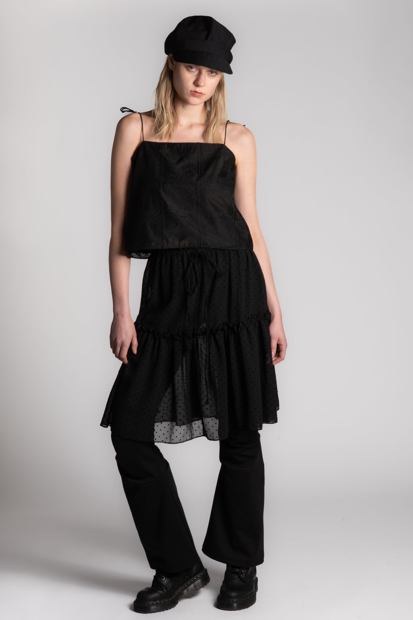 BLACK MESH DOTTED SKIRT