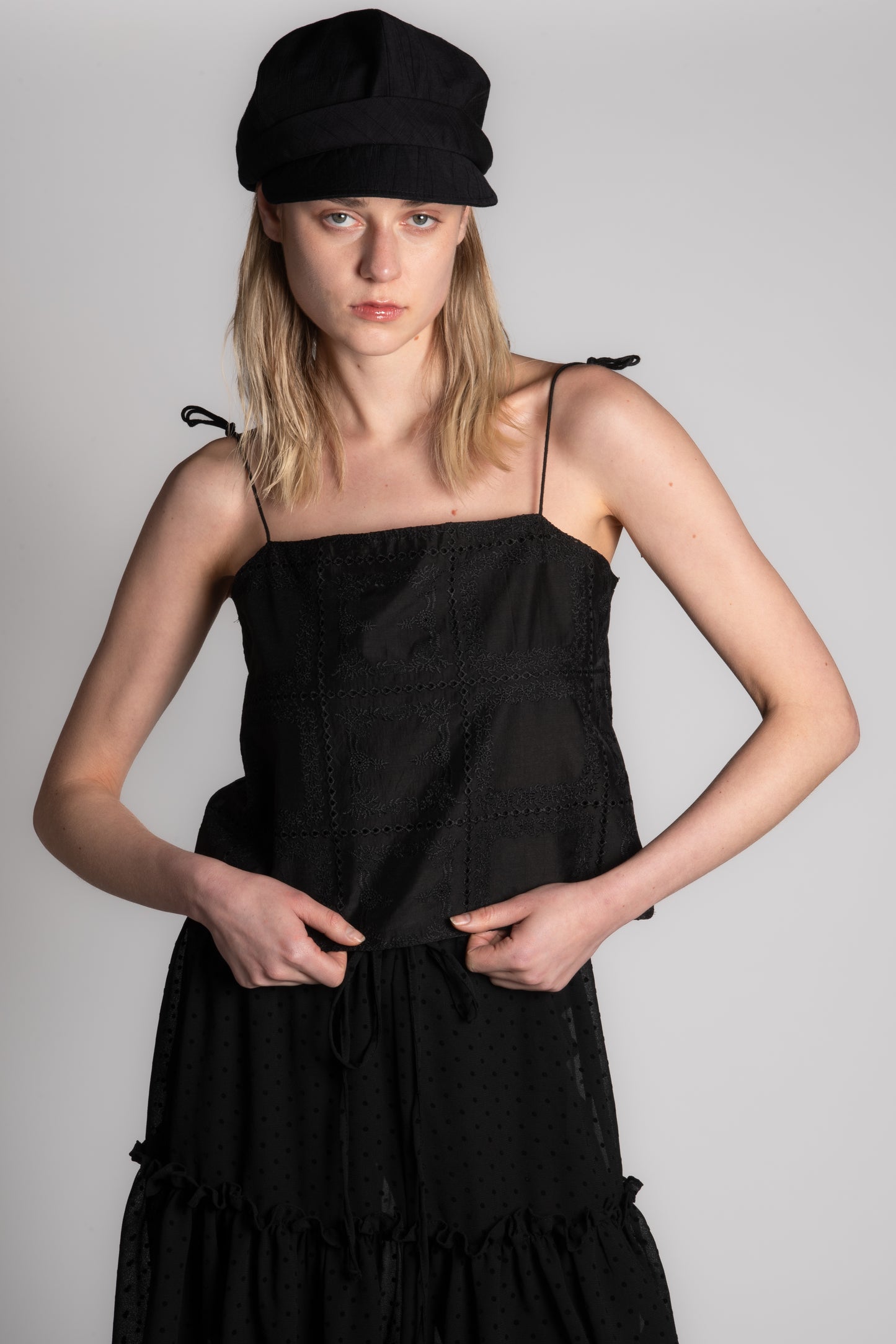 BLACK EMBROIDERY CAMI TOP