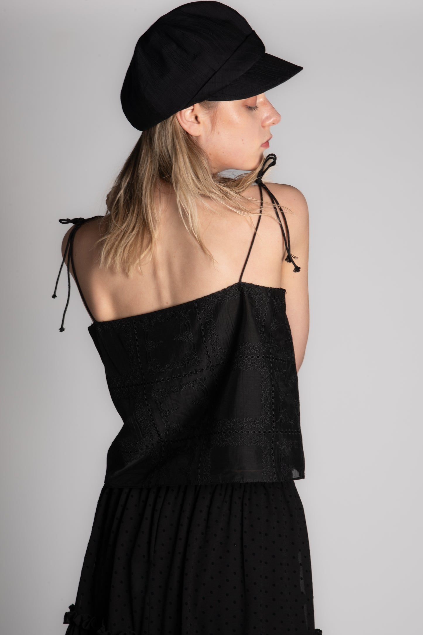 BLACK EMBROIDERY CAMI TOP